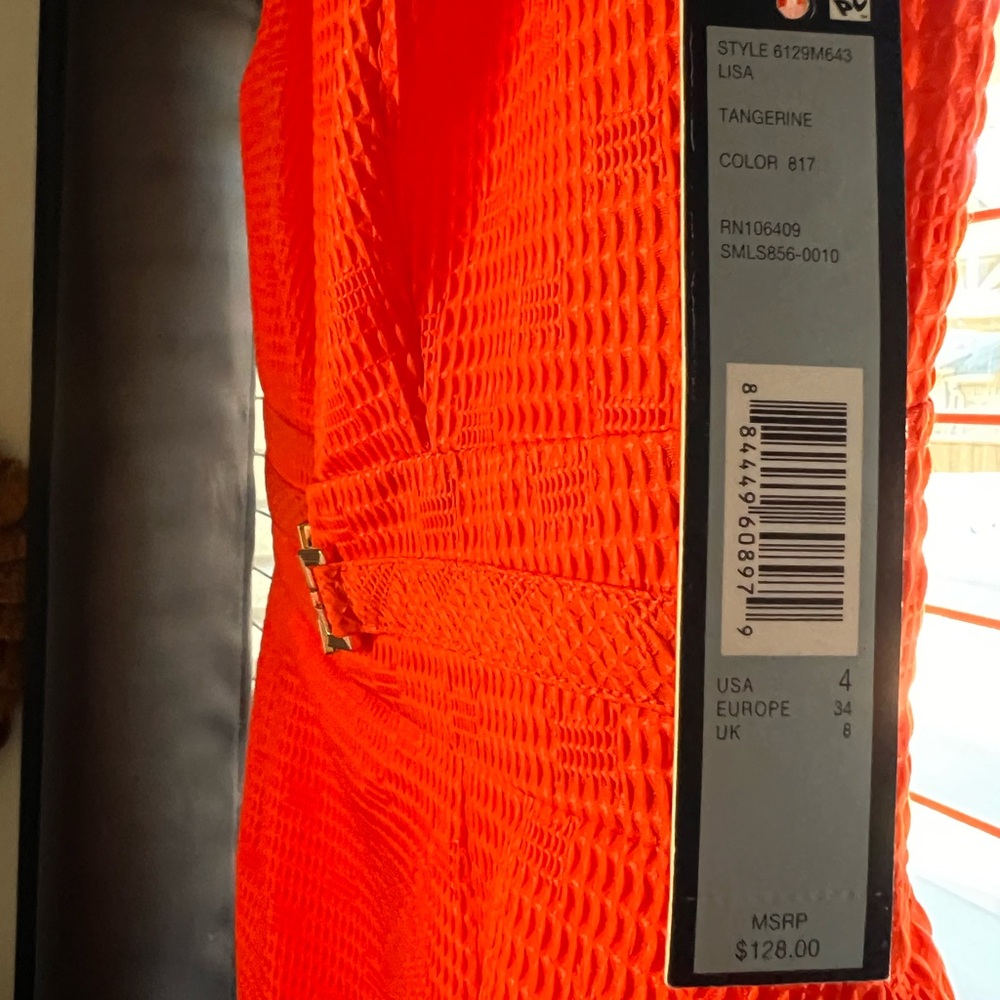 Tahari ASL Bold Orange Belted Midi Dress - Picture 2 of 3